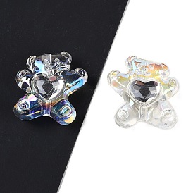 UV Plating Transprent Acrylic Beads, with Rhinestone, Bear