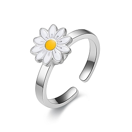 Flower Brass Enamel Anxiety Spinner Finger Rings for Women, Rotating Cuff Ring for Calming Worry