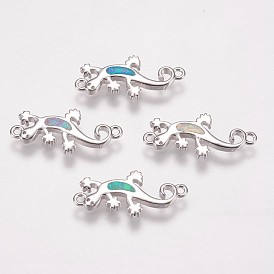 Brass Links Connectors, with Synthetic Opal, Gecko