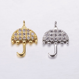 Brass Micro Pave Cubic Zirconia Charms, Cadmium Free & Lead Free, Umbrella