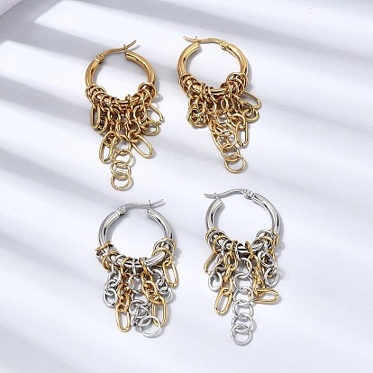 304 серьги из нержавеющей стали для женщин, овальный с кольцевой цепочкой и кисточкой