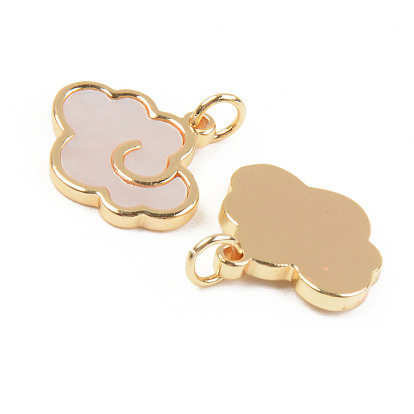 Natural White Shell Mother of Pearl Shell Pendants, with Golden Brass Findings and Jump Ring, Cloud