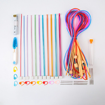Knitting Tool Kits, including Circular Knitting Needles, Straight Crochet Needles, Big Eye Sewing Needles, Tape Measure, Scissor, Locking Stitch Marker