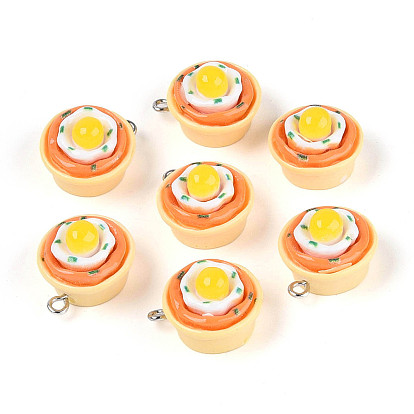 Непрозрачные подвески смолы, имитация еды, яичница прелести, с платиновыми железными петлями