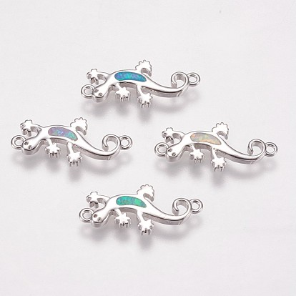 Brass Links Connectors, with Synthetic Opal, Gecko