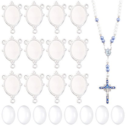DIY Oval Chandelier Component Links Making Kit, Inclduing 304 Stainless Steel Cabochon Connector Settings, Oval Glass Cabochons