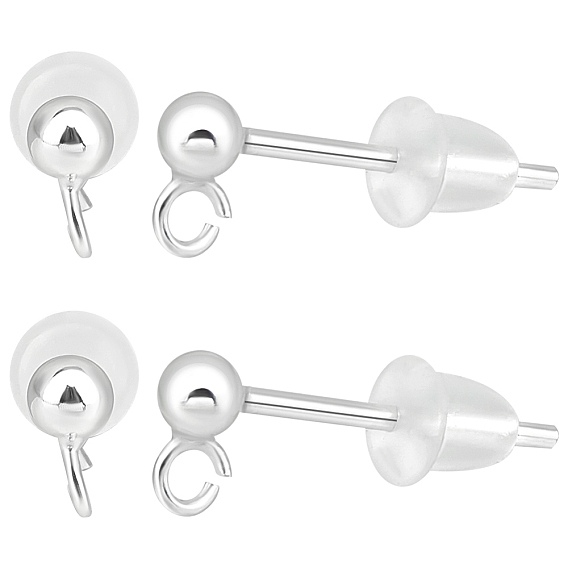5 пары 925 фурнитура для сережек-гвоздиков с круглыми шариками из стерлингового серебра, стойки для сережек с вертикальными петлями, 925 штамп, 10 гайки ушные пластиковые