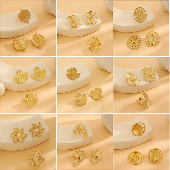 Серьги-гвоздики и кольца-манжеты из сплава, золотые