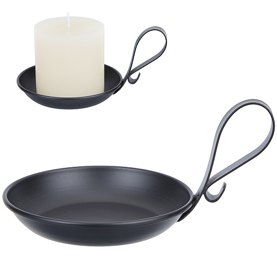Iron Candle Holders, with Handle, Flat Round