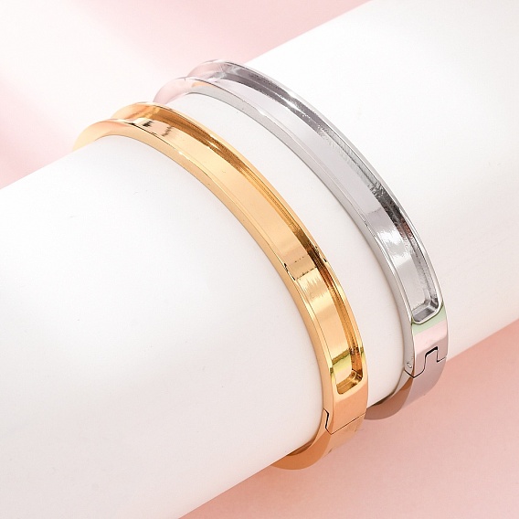304 Stainless Steel Grooved Bangle Base, Blank Hinged Cuff Bangles, Leather Inlay Bangle Making