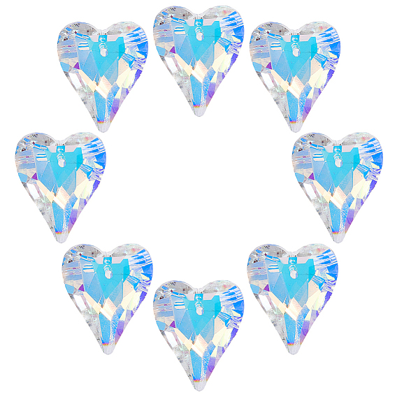 12 шт. Стеклянные подвески, сердце, AB цвет, граненые