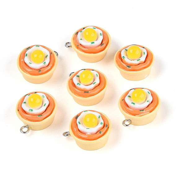 Непрозрачные подвески смолы, имитация еды, яичница прелести, с платиновыми железными петлями