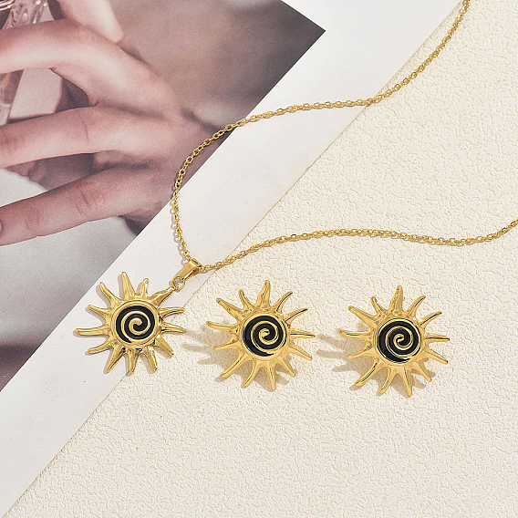 Наборы сережек и колье из нержавеющей стали в виде спиральных солнечных лучей для женщин, идеально подходящие для вечеринок и торжественных случаев.