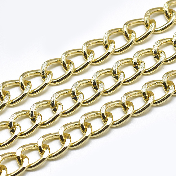 Aluminium Curb Chains, Diamond Cut Chains, with Spool, Unwelded, Faceted