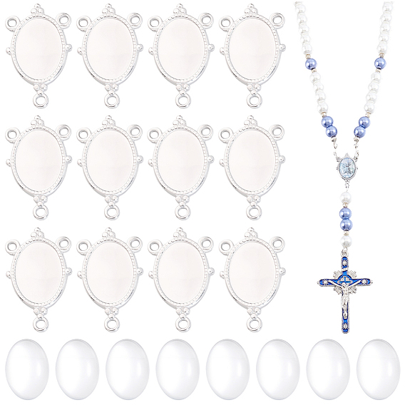 DIY Oval Chandelier Component Links Making Kit, Inclduing 304 Stainless Steel Cabochon Connector Settings, Oval Glass Cabochons