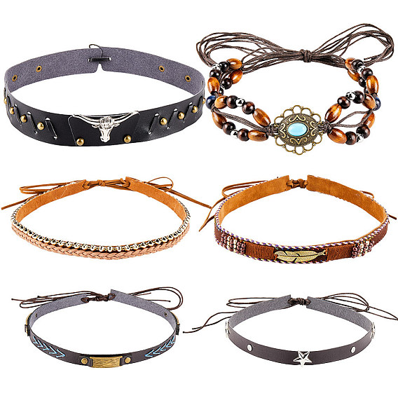 6шт 6 стили искусственная кожа юго-западный ковбойская шляпа ремень, накладная тесьма для шляпных аксессуаров