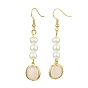 Shell Pearl & Natural Rose Quartz Dangle Earrings, with 304 Stainless Steel Earring Hooks, Golden, Oval