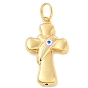 Brass Pendants, with Enamel, Real 18K Gold Plated, Long-Lasting Plated, Cross with Evil Eye Charm