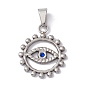 304 Stainless Steel Pendants, with Sapphire Rhinestone, Ring with Horse Eye