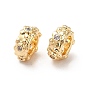 Brass Micro Pave Cubic Zirconia European Beads, Large Hole Beads, Real 18K Gold Plated, Flat Round with Flower