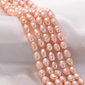 Grade A Natural Cultured Freshwater Pearl Beads Strands, Rice, Natural Color, Pink, 4~5mm, Hole: 0.8mm