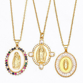 Stylish Oval Zirconia Virgin Mary Necklace for Women - Religious Pendant Jewelry Accessory