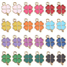 72Pcs 12 Colors Alloy Enamel Pendants, Golden, Clover