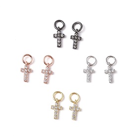 Brass Micro Pave Cubic Zirconia Tiny Cross Charms, Clear