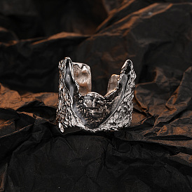 Irregular Lava Volcano Drip Glue Single Ring, 925 Sterling Silver Personality Exaggerated Finger Loop.