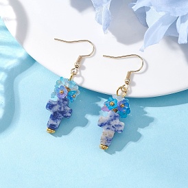 Серьги-подвески из натуральной голубой яшмы с пятнами, крестик, с фурнитурой для сережек из акрила, сплава в тибетском стиле, железа, латуни и нержавеющей стали