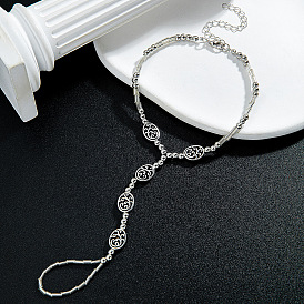 Регулируемые браслеты на ногу из сплава с полыми овальными звеньями, эластичные, с кольцом для пальца ноги для женщин