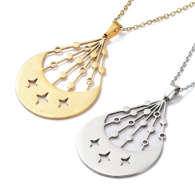 201 Stainless Steel Moon with Star Pendant Necklace with Cable Chains