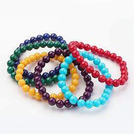 Natural Mashan Jade Beads Stretch Bracelets, Round
