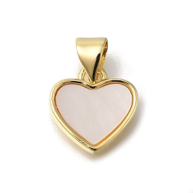 Brass Micro Pave Cubic Zirconia Pendants, with Shell, Real 16K Gold Plated, Heart Charms, with Jump Ring