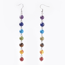 Chakra bijoux, Perles de pierres précieuses naturelles et synthétiques pendent les boucles d'oreilles, avec la tonalité de platine laiton crochets