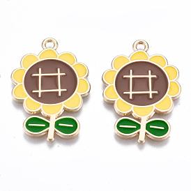 Umweltfreundliche Legierungsemailanhänger, cadmiumfrei und bleifrei und nickelfrei, Sonnenblume, Licht Gold