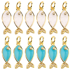 12шт 2 цвета латунные кубические циркониевые подвески, без кадмия, без никеля и без свинца, рыбы прелести, с целью перехода в кольце