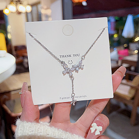 Zircon Petal Tassel Necklace - Minimalist Design, Stainless Steel, Elegant.
