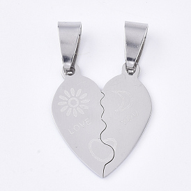 201 inoxydable pendentifs fendus en acier, pour les amoureux, coeur avec le coeur, avec le mot que vous aimez, pour Saint Valentin