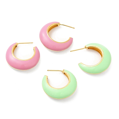 Boucles d'oreilles rondes en laiton plaqué en crémaillère avec émail, boucles d'oreilles demi-créoles pour femmes, réel 18 k plaqué or, sans plomb et sans cadmium