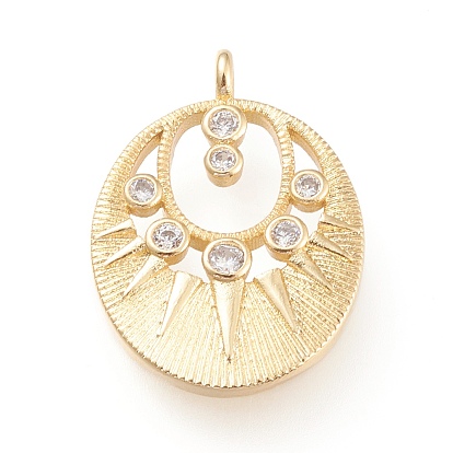 Латунные микропаве прозрачные подвески с фианитом, долговечный, овальные