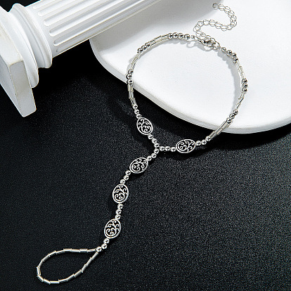 Регулируемые браслеты на ногу из сплава с полыми овальными звеньями, эластичные, с кольцом для пальца ноги для женщин