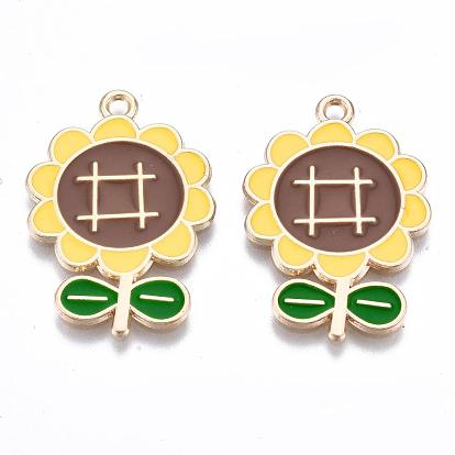 Umweltfreundliche Legierungsemailanhänger, cadmiumfrei und bleifrei und nickelfrei, Sonnenblume, Licht Gold