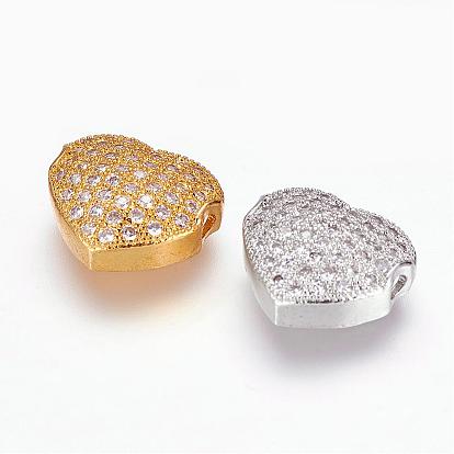 Brass Micro Pave Cubic Zirconia Beads, Heart