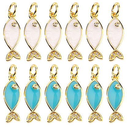 12шт 2 цвета латунные кубические циркониевые подвески, без кадмия, без никеля и без свинца, рыбы прелести, с целью перехода в кольце