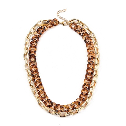 Double Layer Necklaces, with Transparent Acrylic Curb Chains & Aluminum Cable Chains, 304 Stainless Steel Lobster Claw Clasps