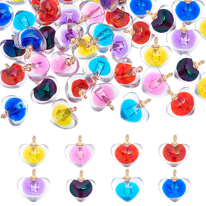 32Pcs 8 Colors Acrylic Pendants, with Golden Alloy Loop, Bead in Bead, Heart