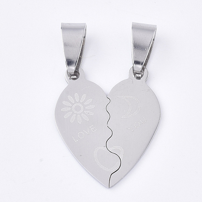 201 inoxydable pendentifs fendus en acier, pour les amoureux, coeur avec le coeur, avec le mot que vous aimez, pour Saint Valentin