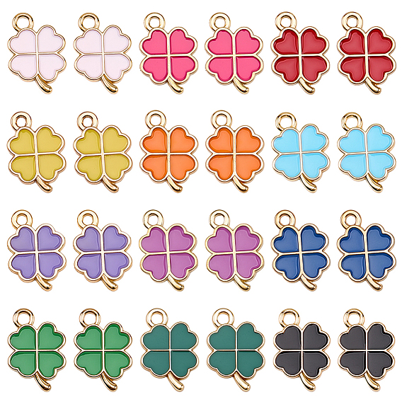 72 piezas 12 colores colgantes de aleación de esmalte, dorado, trébol