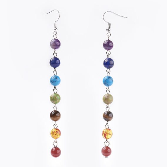Chakra Jewelry, Natural & Synthetic Gemstone Beads Dangle Earrings, with Platinum Tone Brass Hooks